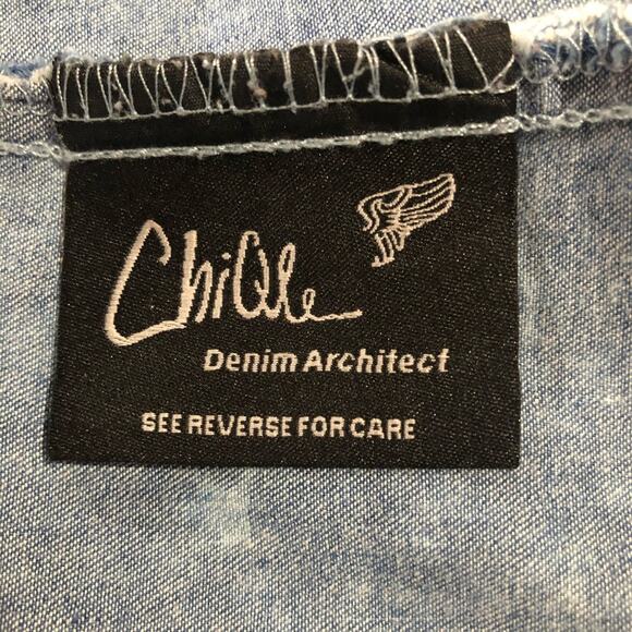 Chambray Denim Snap Front Western Blouse Top Shirt Size Large Juniors - Picture 14 of 15